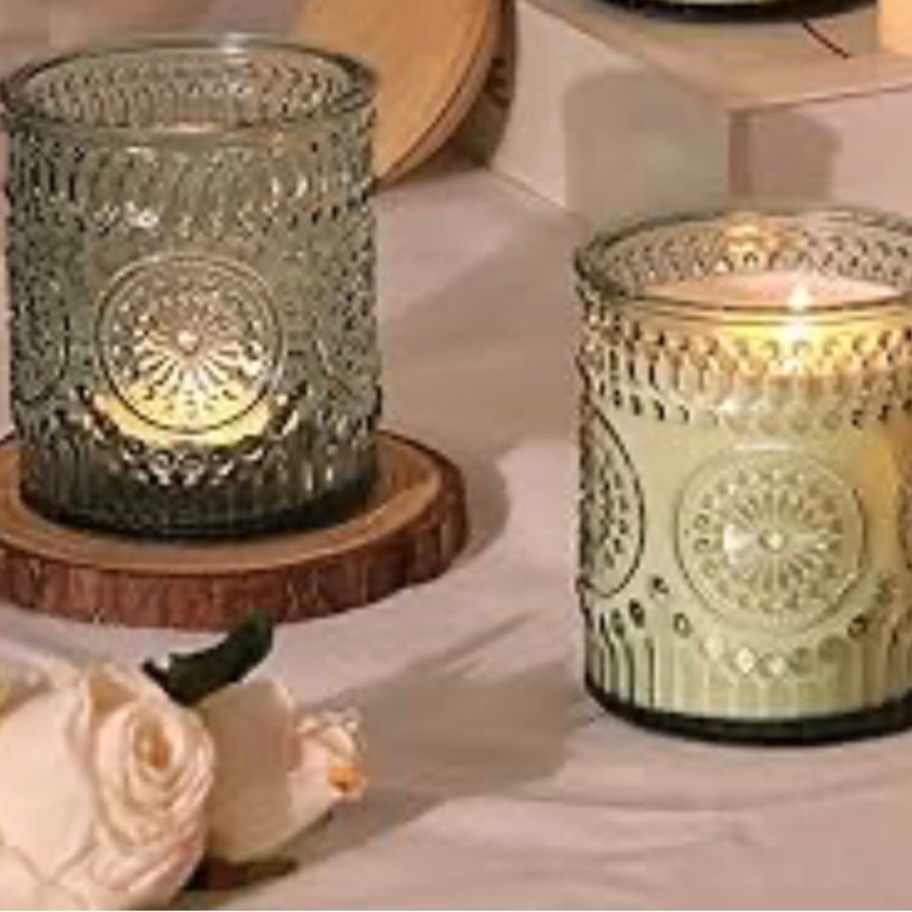 2 Glass Candle Holders Sage Green